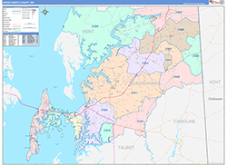 Queen Anne'sCounty, MD Wall Map Color Cast Style 2026